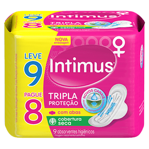 Absorvente Intimus Tripla Proteção com Abas Cobertura Seca com 9 Unidades