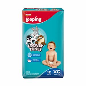 Fralda Baby Looney Tunes Jumbinho XG com 12 Unidades