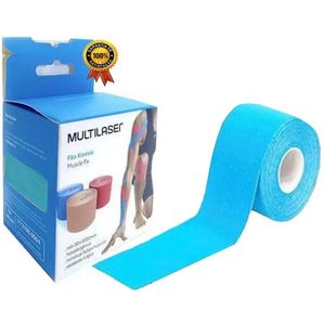 Fita Kinésio Multilaser Muscle Fix 5 X 500cm Rolo Azul com 1 Unidade