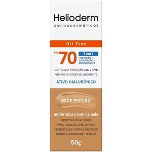 Protetor Solar Facial Hialurônico FPS 70 Helioderm Ativo Bege Escuro 50g