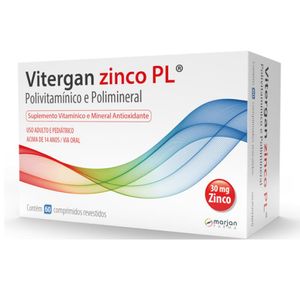 Vitergan Zinco PL Suplemento Vitamínico e ​Mineral com 60 Comprimidos Revestidos