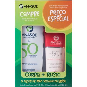 Kit Anasol com 1 Protetor Corporal FPS 50 200g + 1 Protetor Facial FPS 50 60g