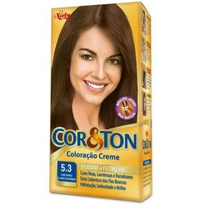 Kit Coloração Creme 5.3 Castanho Claro Dourado Cor&Ton com 1 Unidade