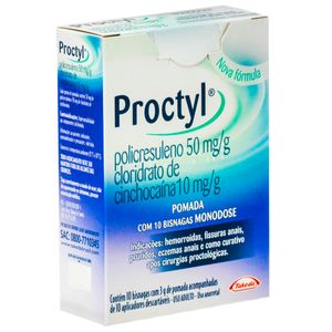 Proctyl 50mg/g + 10mg/g com 10 Aplicadores Pomada de Uso Retal com 10 Bisnagas com 3g