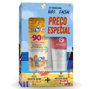 Kit Anasol com 1 Protetor Solar Corporal FPS 90 Kids 100g + 1 Protetor Solar Facial FPS 50 60g