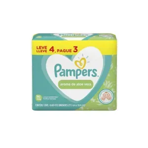 Kit Lenços Umedecidos Aroma de Aloe Vera Pampers com 4 Pacotes com 48 Unidades