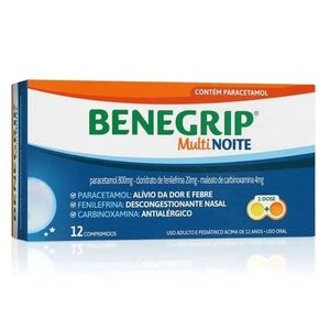 Benegrip Multi Noite 800mg + 20mg + 4mg com 12 Comprimidos