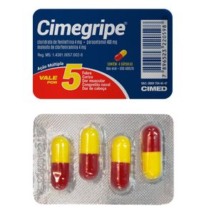 Cimegripe 400mg + 4mg + 4mg com 4 Cápsulas Gelatinosas Duras