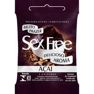 Sex Free Sachê Preservativo Lubrificado Açaí com 3 Unidades