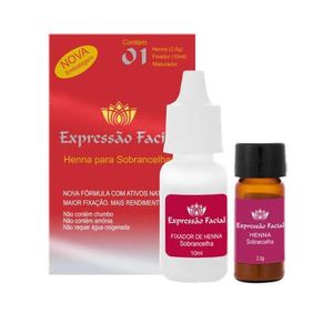 Kit Henna Expressão Facial para Sobrancelha Castanho Médio 2.5g + Fixador 10ml