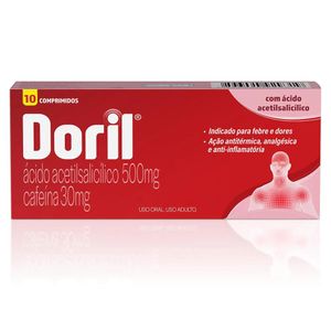 Doril Ácido Acetilsalicílico 500mg + Cafeína 30mg com 10 Comprimidos