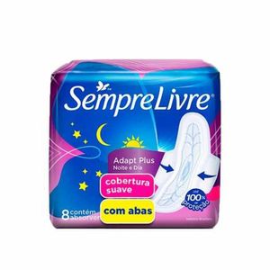 Absorvente Sempre Livre Adapt Plus Noite e Dia Suave Com Abas com 8 Unidades