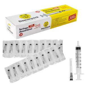 Seringa Slip 3ml com Agulha 25mm X 0,7mm Descarpack com 100 Unidades