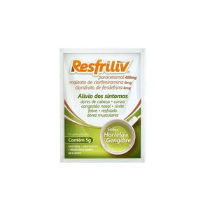 Resfriliv 400mg + 4mg + 4mg Pó para Solução de Uso Oral Sabor Hortelã e Gengibre 5g
