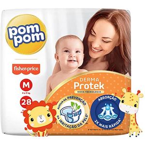 Fralda Derma Protek Pom Pom Jumbo M com 28 Unidades