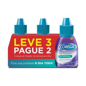 Kit Fixador de Dentadura Corega Pó 22g Pague 2 e Leve 3 Unidades com 22g