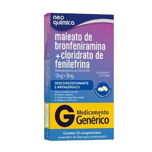 Maleato de Bronfeniramina 12mg + Cloridrato de Fenilefrina 15mg com 12 Comprimidos Revestidos de Liberação Prolongada