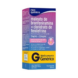 Maleato de Bronfeniramina 2mg/ml + Cloridrato de Fenilefrina 2,5mg/ml Solução de Uso Oral Frasco Gotejador 20ml