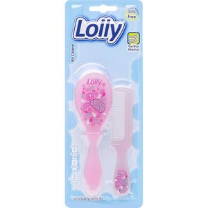 Kit Lolly Rosa Desenhos com 1 Escova para Cabelos + 1 Pente