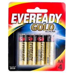 Pilhas Alcalinas Palito AA Cartela Eveready Gold com 4 Unidades