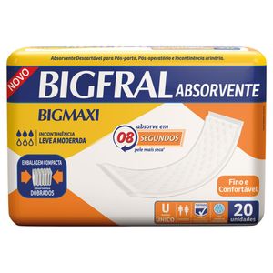 Absorvente Bigfral para Incontinência Fino e Confortável com 20 Unidades