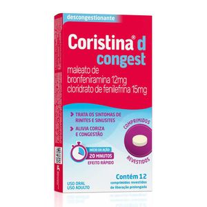 Coristina D Congest Maleato de Bronfeniramina 12mg + Cloridrato de Filefrina 15mg com 12 Comprimidos