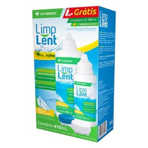 Kit Limp Lent Vitamedic com Solução Estéril para Lentes de Contato 350ml + Grátis 120ml + 1 Estojo para Lentes