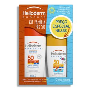 Kit Helioderm Suncare Família FPS 50 com 1 Protetor Solar Corporal Adulto 200ml + 1 Protetor Solar Corporal Kids 120ml