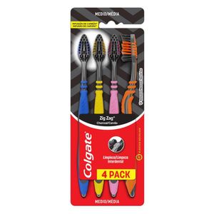 Escova Dental Colgate Zig Zag Carvão com 4 Unidades