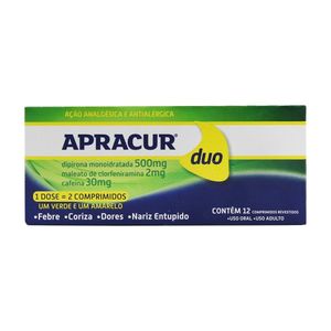 Apracur Duo 500mg + 2mg + 30mg com 12 Comprimidos Revestidos