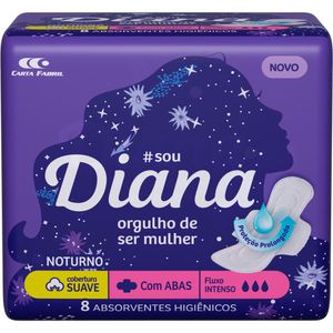 Absorvente Diana Noturno Suave Fluxo Intenso com Abas com 8 Unidades