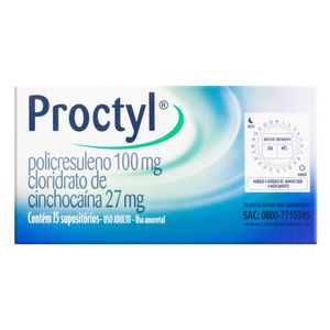 Proctyl 100mg + 27mg com 15 Supositórios de Uso Retal