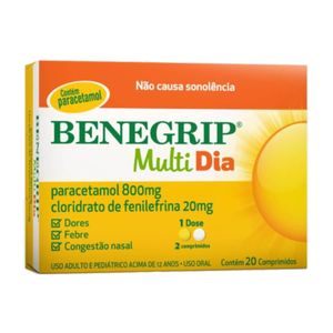 Benegrip Multi Dia 800mg + 20mg com 20 Comprimidos