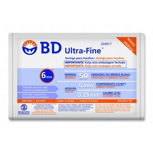 Seringa de insulina Ultra-fine 8mm 50UI BD com 10 Unidades
