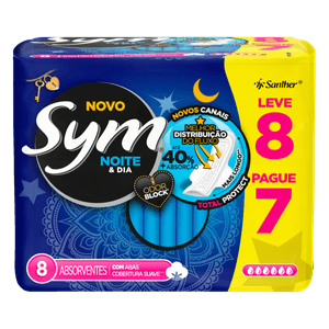Absorvente Com Abas Noite E Dia Total Protect Suave Sym Pacote Leve 8 Pague 7 Unidades
