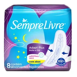 Absorvente Sempre Livre Adapt Plus Noite e Dia Cobertura Seca com Abas 8 unidades