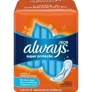 Absorvente Always Seca Super Proteção sem Abas com 8 Unidades