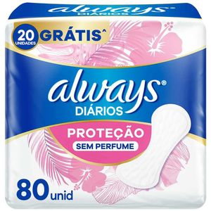 Protetor Diário Always Sem Perfume com 80 Unidades