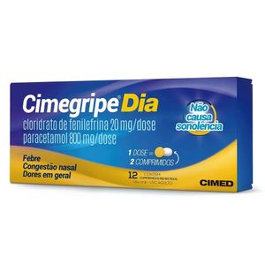 Cimegripe Dia 800mg + 20mg com 12 Comprimidos Revestidos