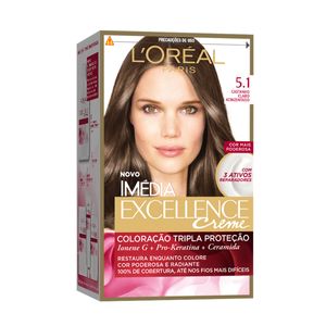 Coloração L'Oréal Imédia Excellence Creme N°5.1 Castanho Claro Acinzentado com 1 Unidade