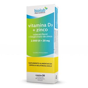 Vitamina D3 2000UI + Zinco 20mg Biolab Sanus Sanus com 30 Cápsulas Gelatinosas Moles
